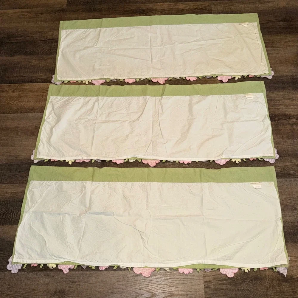 Pottery Barn Kids Daisy Garden Floral Applique Window Valance Set 3 Green 44x18